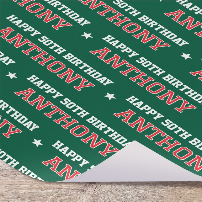 Any Age Happy Birthday Retro Custom Green Red Wrapping Paper (Creator Uploaded)