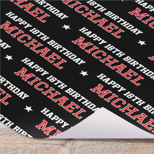 Any Age Happy Birthday Retro Custom Red Black Wrapping Paper