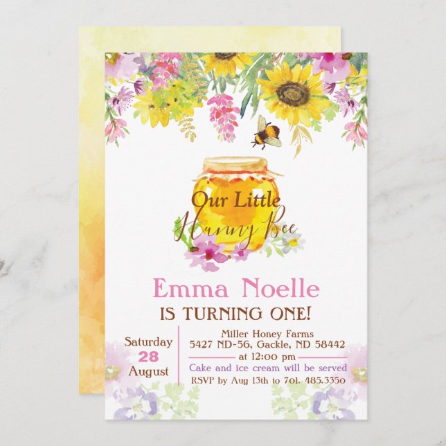 ANY AGE - Honey Bumble Bee Birthday Invitation (Front/Back)