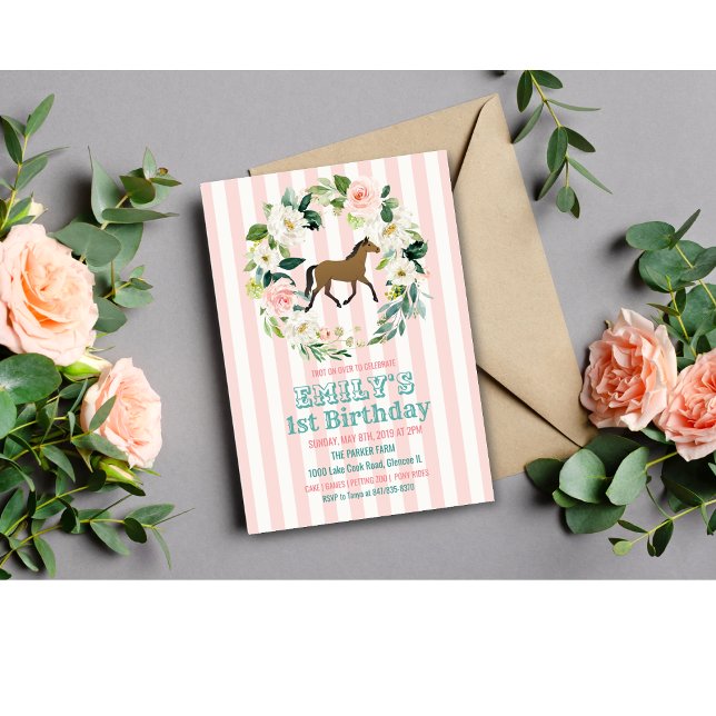 ANY AGE - Horse Floral Birthday Party Invitation (Creator Uploaded)