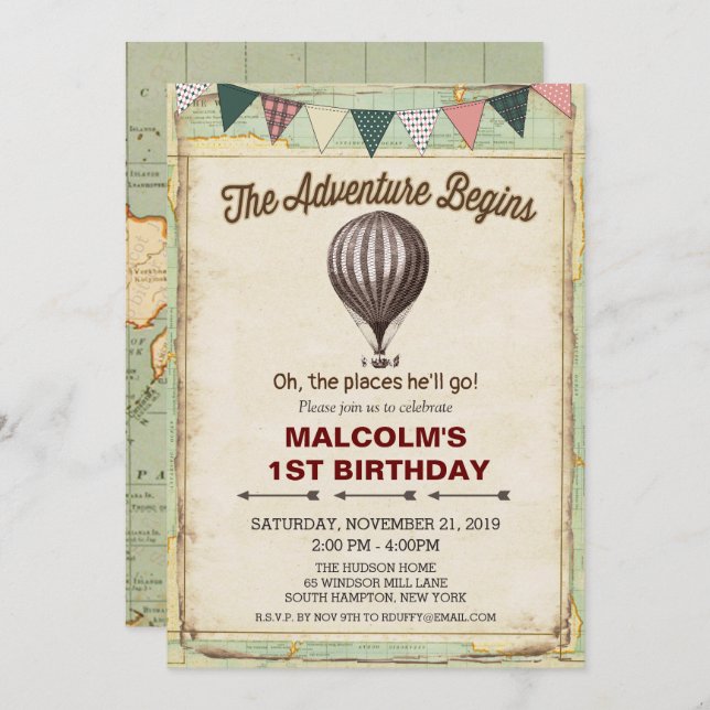 ANY AGE - Hot Air Balloon Birthday Invitation (Front/Back)