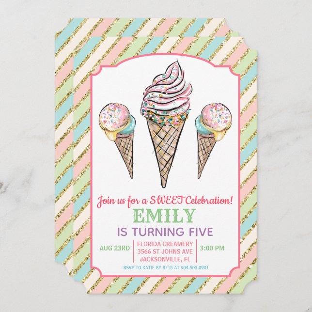 ANY AGE - Ice Cream Birthday Invitation (Front/Back)