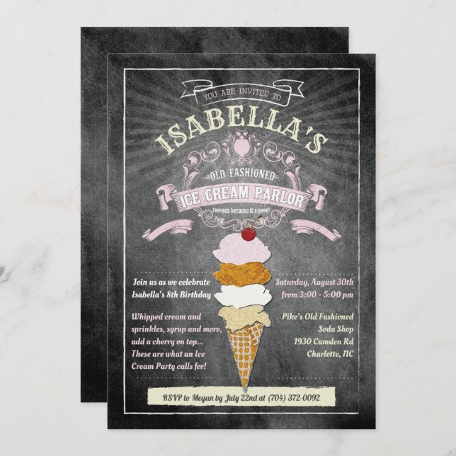 ANY AGE - Ice Cream Parlour Birthday Invitation (Front/Back)