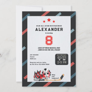 Any Age Ice Hockey Skating All Star Birthday Party Invitation