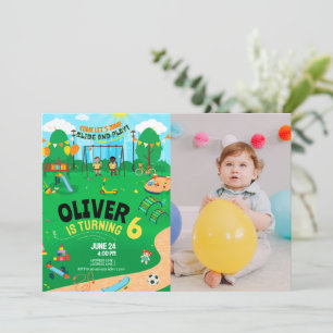 Any age indoor playground photo birthday  invitation