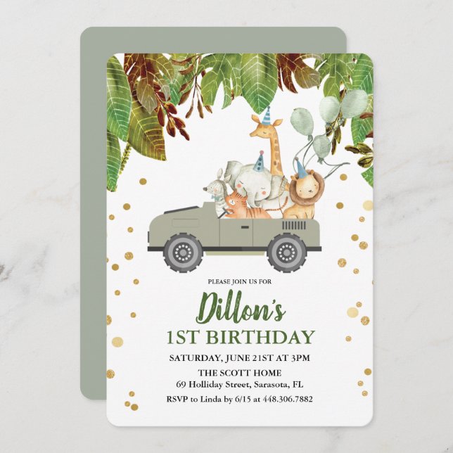 ANY AGE - Jungle Safari Birthday Invitation (Front/Back)
