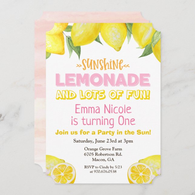 ANY AGE - Lemon Lemonade Birthday Invitation (Front/Back)