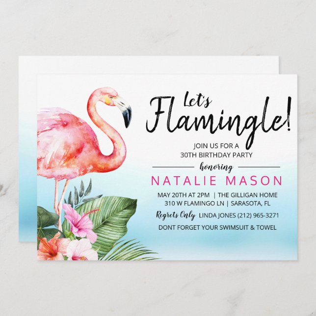 ANY AGE - Let's Flamingle Birthday Invitation (Front/Back)