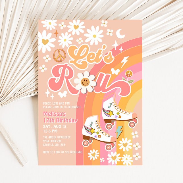 ANY AGE Let's Peach Roll Retro Groovy Birthday Invitation (Creator Uploaded)