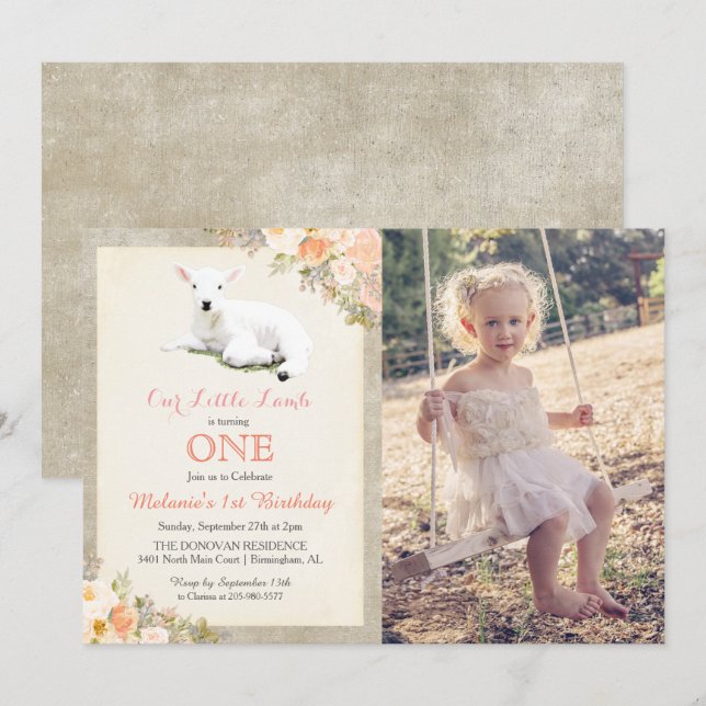 ANY AGE - Little Lamb Birthday Photo Invitation (Front/Back)