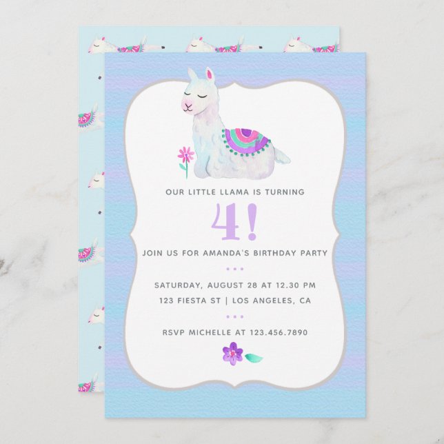 Any Age Llama Kids Birthday Party Invitation (Front/Back)
