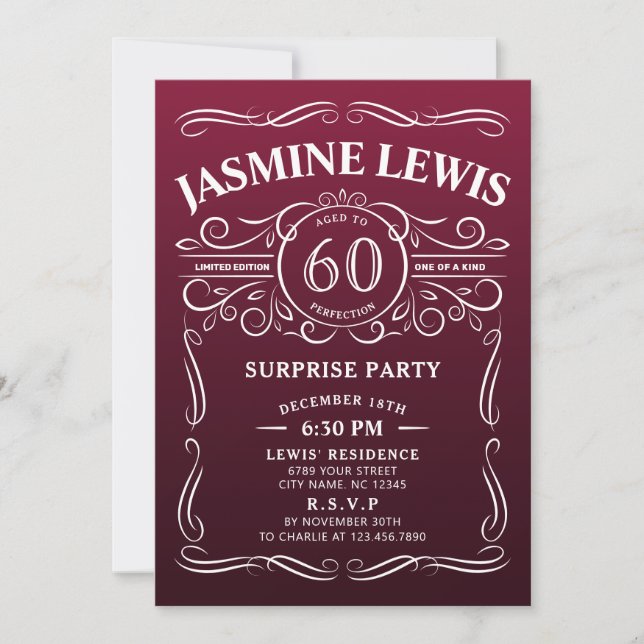 Any Age marsala whiskey surprise 60th birthday Invitation (Front)