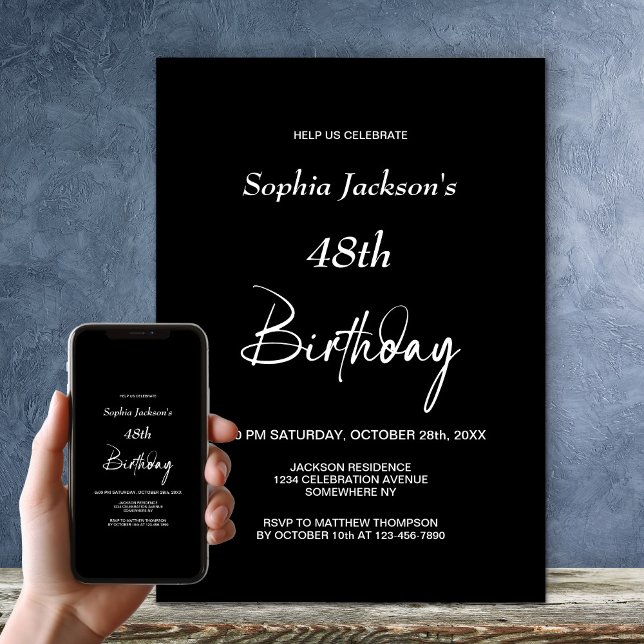 Any Age Modern Black Birthday Party Invitation (Creator Uploaded)