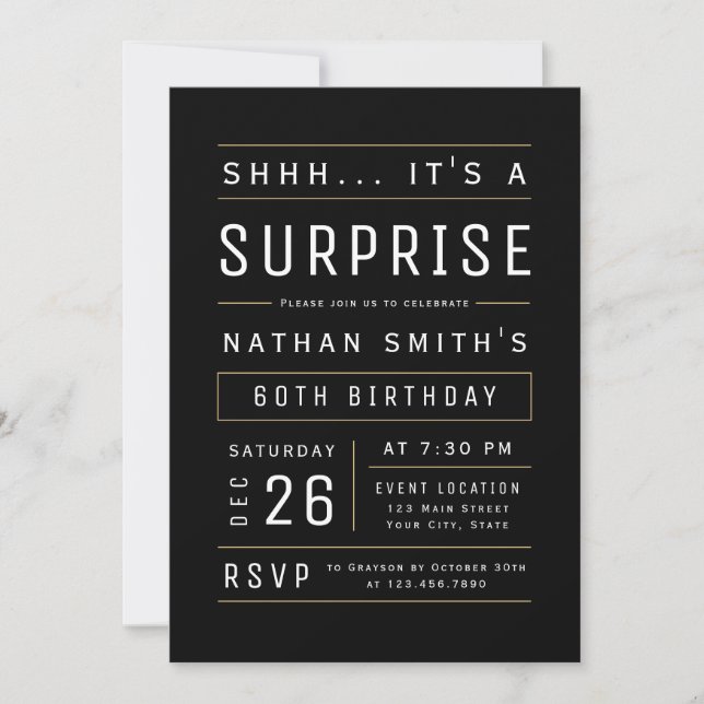 Any Age Modern Simple Typography Surprise Birthday Invitation (Front)
