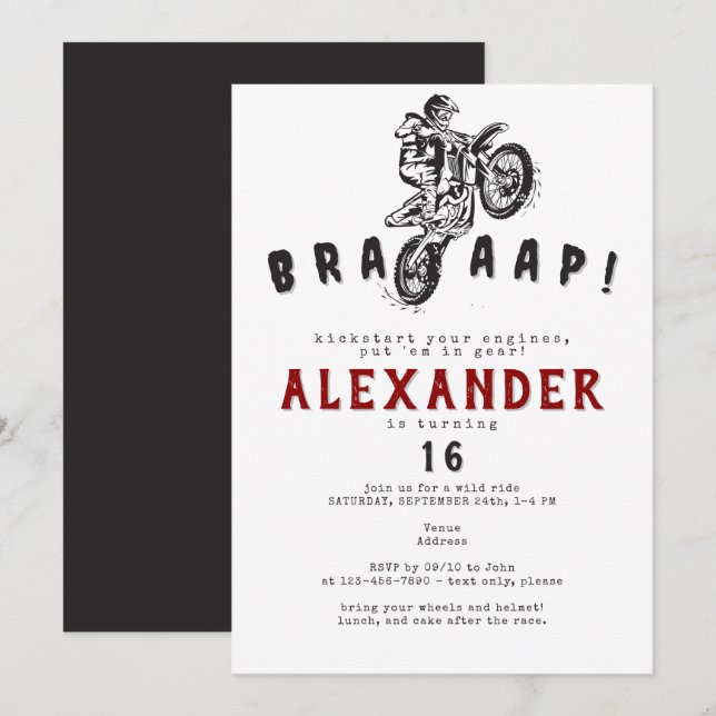 Any Age Motocross Dirt Bike Supercross Birthday Invitation (Front/Back)