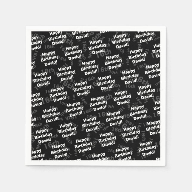 Any age & name personalised happy birthday napkin (Front)