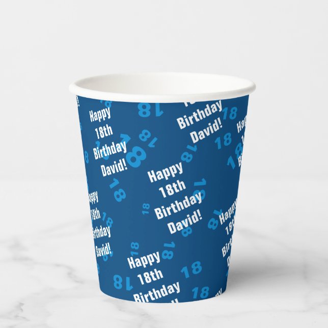 Any age & name personalised happy birthday paper cups (Front)