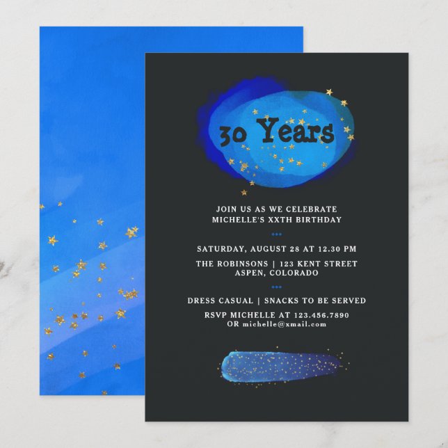 Any Age Night Sky Space Stars Fantasy Birthday Invitation (Front/Back)