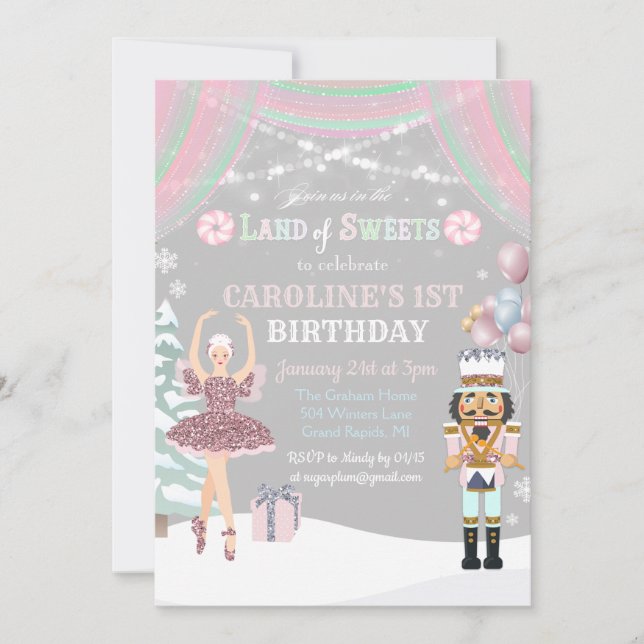 ANY AGE - Nutcracker Sugar Plum Birthday Invite (Front)