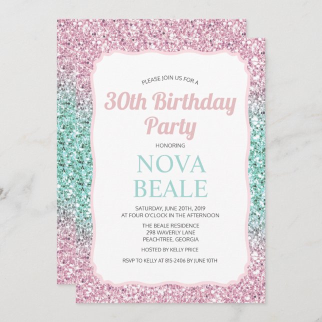 ANY AGE - Ombre Glitter Birthday Invitation (Front/Back)
