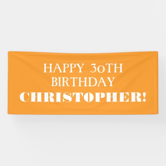Any Age Orange White Custom Happy Birthday Banner (Horizontal)