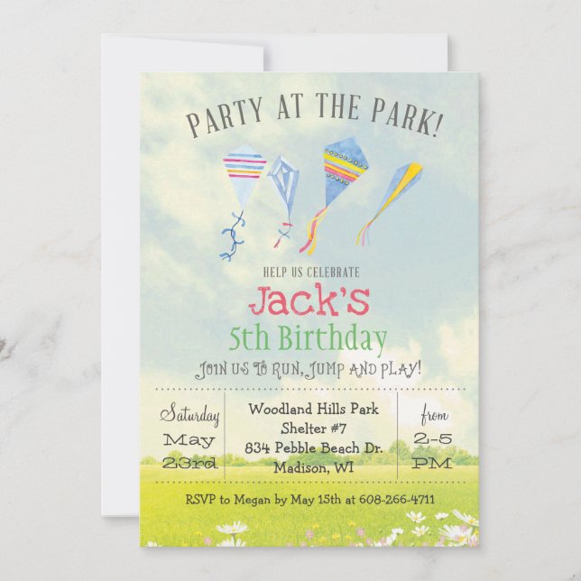 ANY AGE Party at the Park Kite Birthday Invitation (Front)