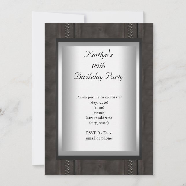 Any Age Party Birthday Black Suede Animal Skin Invitation (Front)