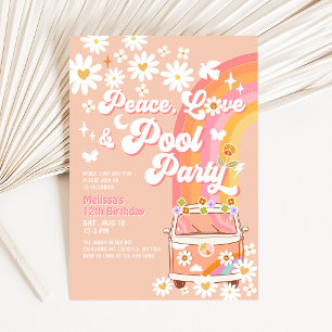 ANY AGE Peace Love Pool Party Groovy Birthday Invitation