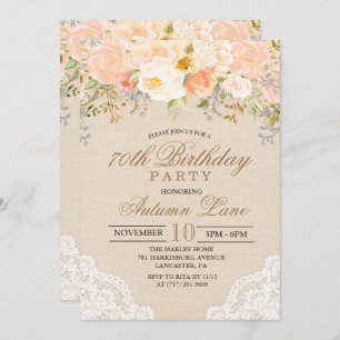 ANY AGE - Peach Floral Lace Birthday Invitation