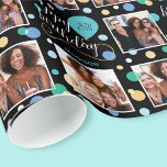 Any Age Photo Collage Birthday Balloon Green Wrapping Paper<br><div class="desc">Make your birthday gift extra special with a personalised celebration gift wrap! This stylish template is customised with the recipient's name and age, and showcases three of your favourite photos. A seamless pattern featuring circle shapes, balloons and an elegant script font. Custom wrapping paper is an excellent way to make...</div>