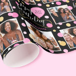 Any Age Photo Collage Birthday Balloon Pink Wrapping Paper<br><div class="desc">Make your birthday gift extra special with a personalised celebration gift wrap! This stylish template is customised with the recipient's name and age, and showcases three of your favourite photos. A seamless pattern featuring circle shapes, balloons and an elegant script font. Custom wrapping paper is an excellent way to make...</div>