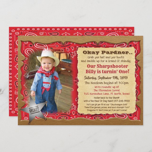 ANY AGE - Photo Cowboy Birthday Invitation (Front/Back)