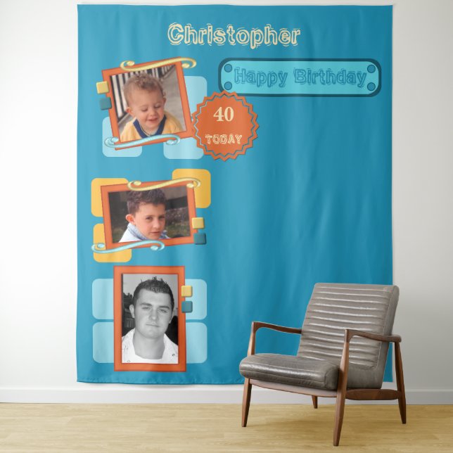 Any age photos 40th blue party backdrop tapestry (In Situ)