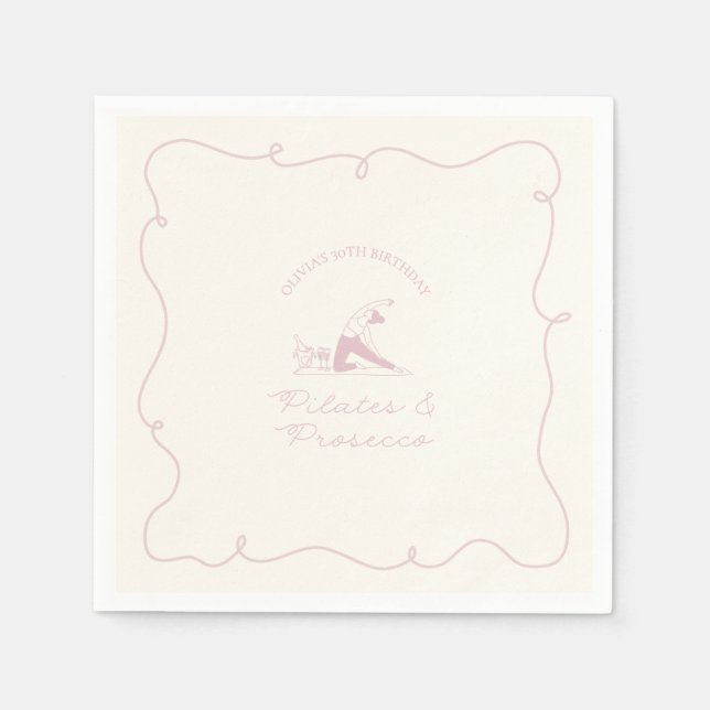 Any age pilates and prosecco birthday napkin (Front)