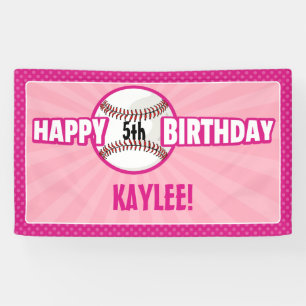 Any Age Pink Baseball Birthday Banner