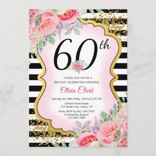 Any Age Pink Floral Gold Glitter Invitation