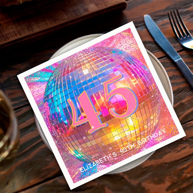 Any Age Pink Glitter Custom Disco Ball Birthday Napkin (Creator Uploaded)