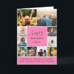 Any age pink simple birthday 10 photo collage grid card<br><div class="desc">Modern pink any age birthday 10 photo collage grid with editable colours and modern typography.</div>