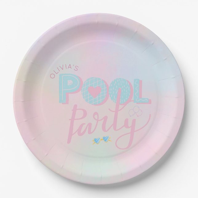Any age pool party birthday paper plate (Front)