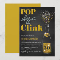 Any Age Pop fizz clink glitter chalkboard Birthday