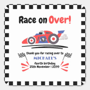 Any Age Race on Over Vintage Red Blue Race Car  Square Sticker