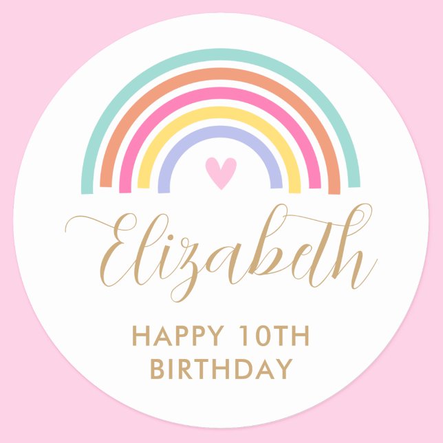 Any Age Rainbow Love Heart Birthday Classic Round Sticker (Creator Uploaded)