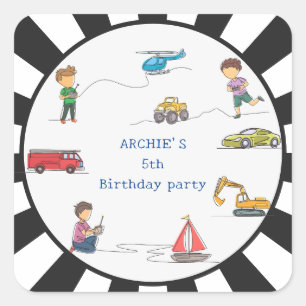 Any Age Remote Control RC Car Motor Kids Birthday Square Sticker