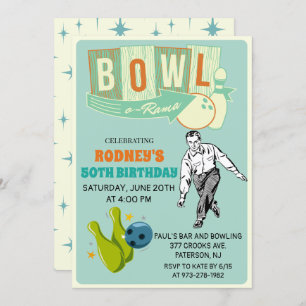 ANY AGE - Retro Bowling Birthday Invitation