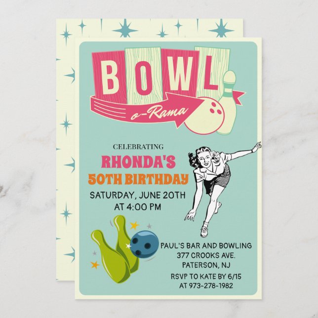 ANY AGE - Retro Bowling Birthday Invitation (Front/Back)