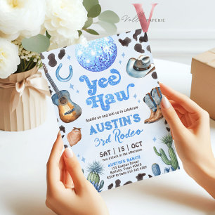 ANY AGE RODEO Cowboy Blue Birthday Invitation