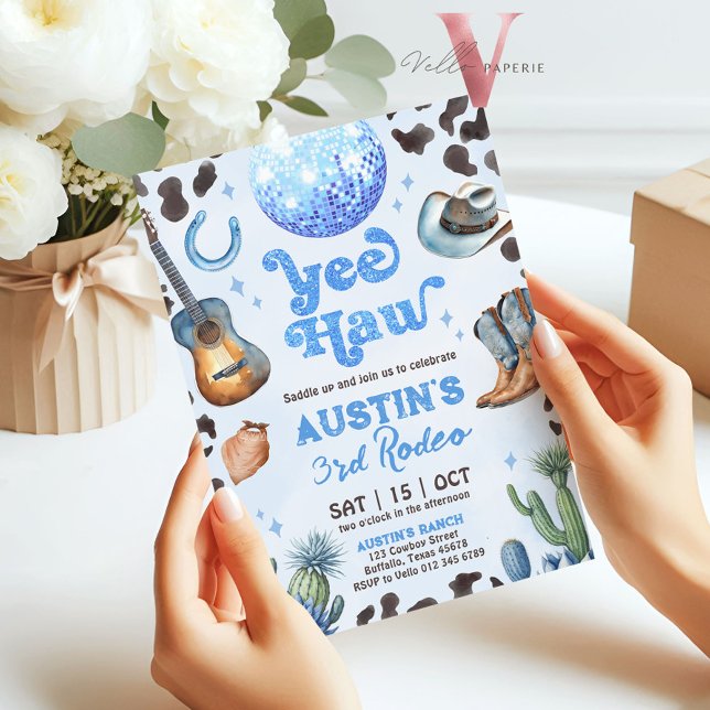 ANY AGE RODEO Cowboy Blue Birthday Invitation (Creator Uploaded)