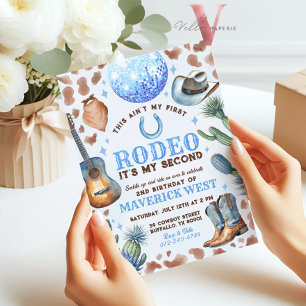 ANY AGE RODEO Cowboy Blue Brown Birthday Invitation