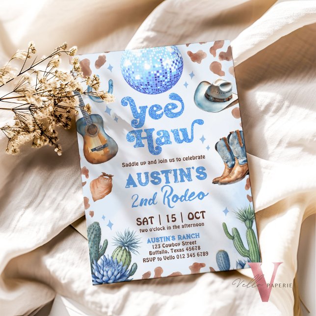 ANY AGE RODEO Cowboy Blue Brown Birthday Invite (Creator Uploaded)