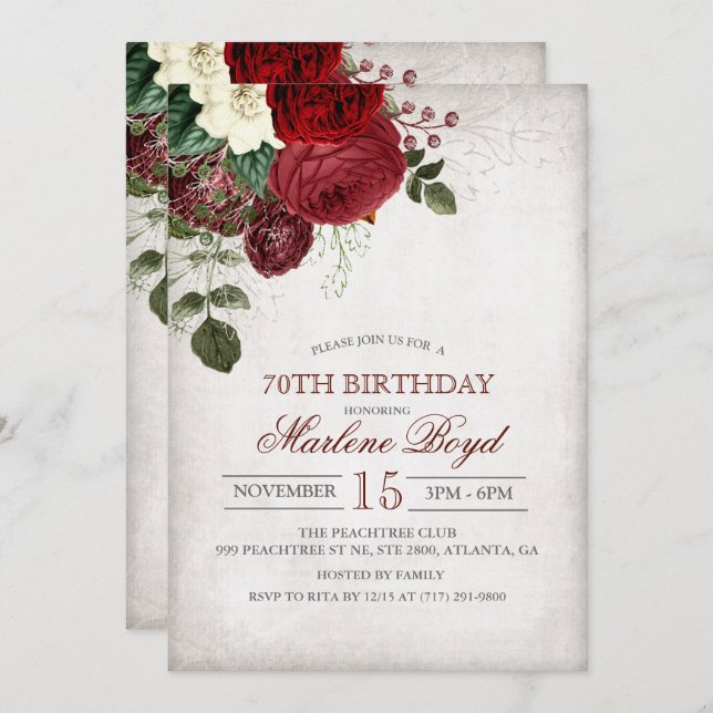 ANY AGE - Rustic Floral Birthday Invitation (Front/Back)